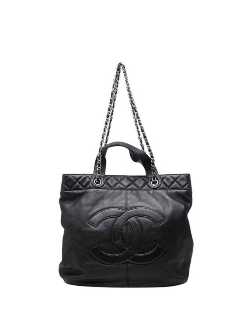 Chanel CC Logo Handbag Chain Tote Black Lambskin